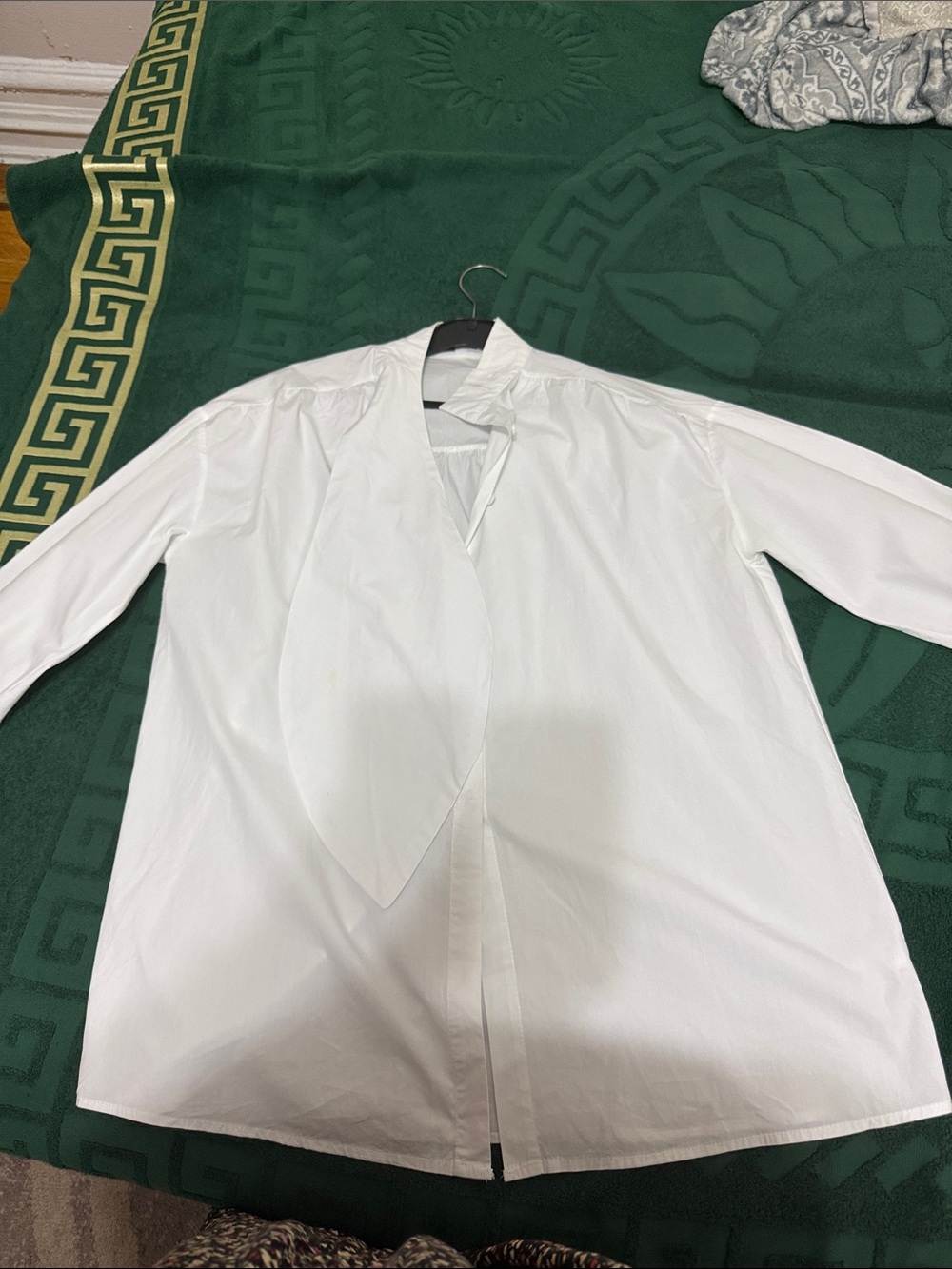 Men's White Long-Sleeve Dress Shirt with Neck Tie Detail
